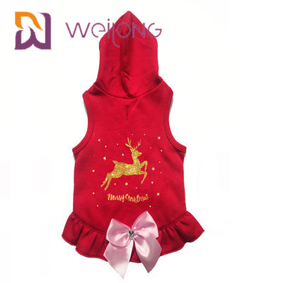 L'arco del raso ha stampato la maglia con cappuccio rossa di Natale dei cervi del cane del cappotto dorato dell'inverno per i gatti dei cani