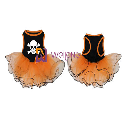 Jersey della decorazione CVC dell'arco del vestito dall'animale domestico di Halloween della gonna di Tulle cranio/della zucca