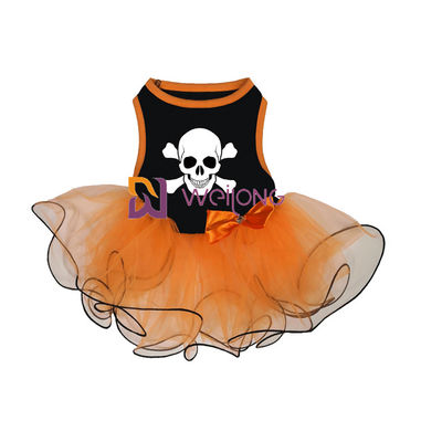 Jersey della decorazione CVC dell'arco del vestito dall'animale domestico di Halloween della gonna di Tulle cranio/della zucca