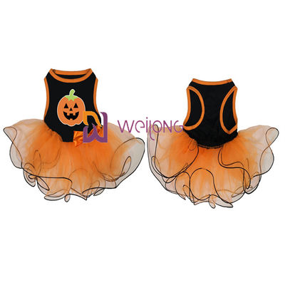 Jersey della decorazione CVC dell'arco del vestito dall'animale domestico di Halloween della gonna di Tulle cranio/della zucca