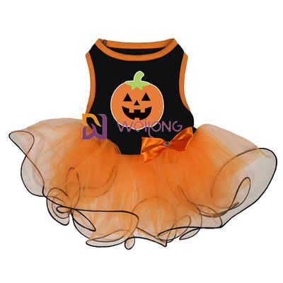 Jersey della decorazione CVC dell'arco del vestito dall'animale domestico di Halloween della gonna di Tulle cranio/della zucca