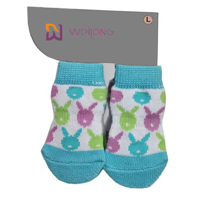 Il cane blu di Paw Protector Custom Pet Socks dell'elastam del cotone colpisce con forza per proteggere i pavimenti di legno duro